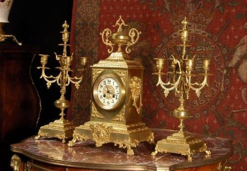 fig 1. Antique French Gothic Clock Set ~ French - Circa 1890 ~